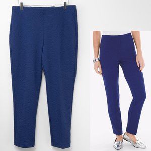 Chico's Slim Ankle Pants Knit Jacquard Slim FIt Trousers Blue Size (2) 12 New